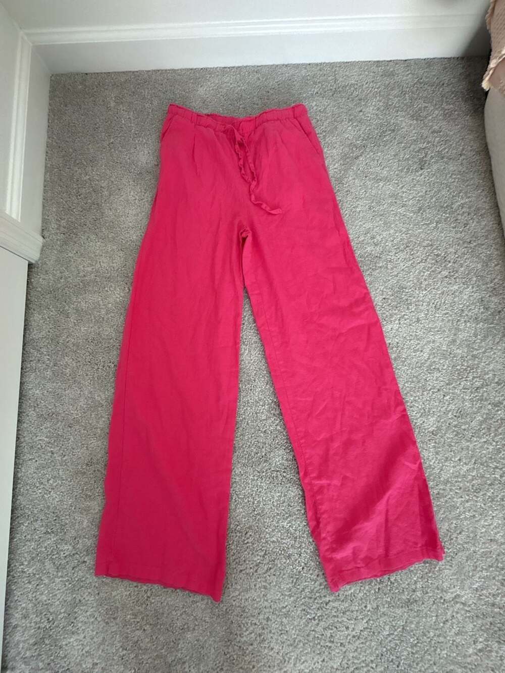 Love Tree Hot Pink Linen Blend Wide Leg Drawstring Pants